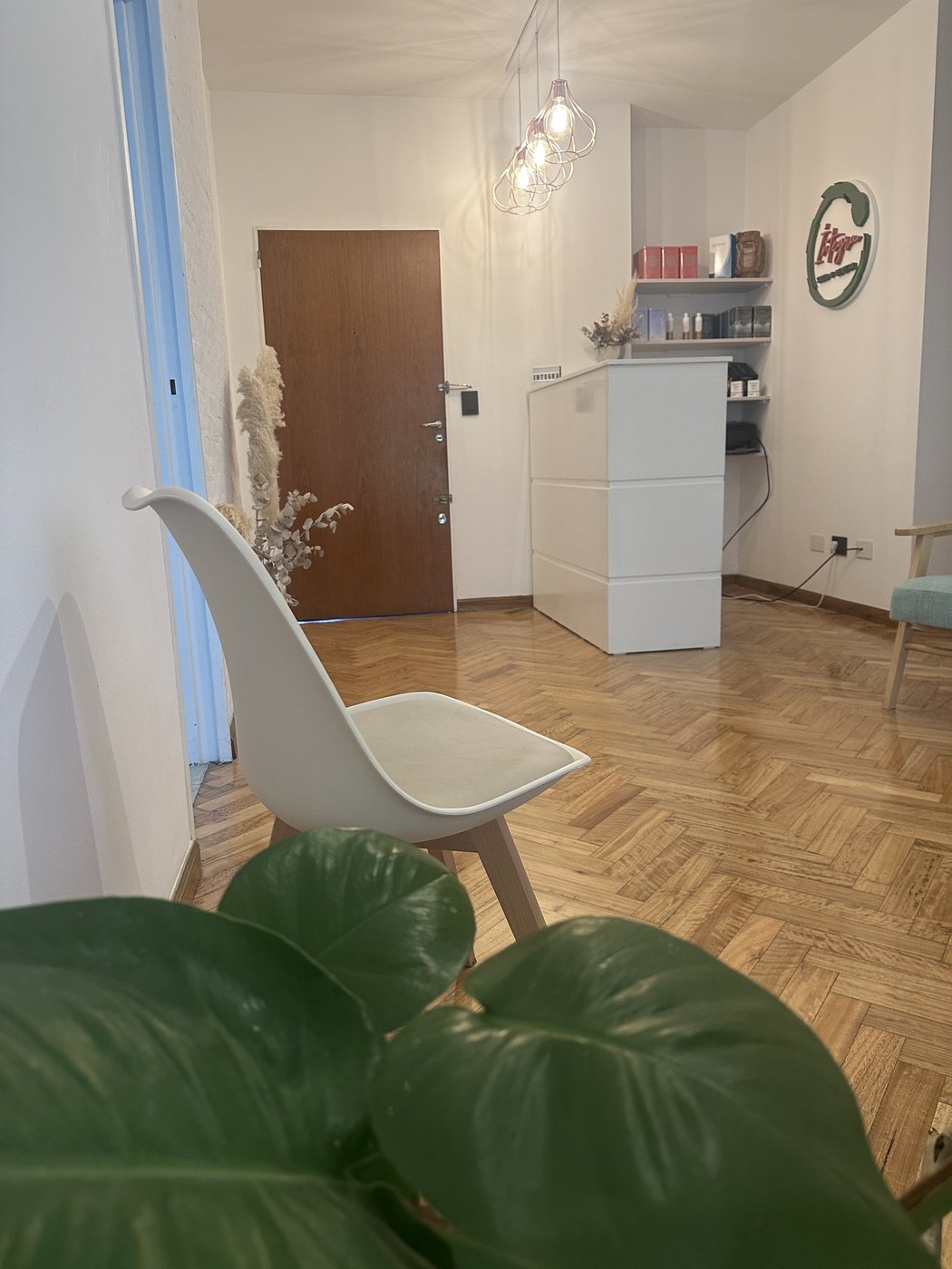 Recepción de Íntegra con logo en pared